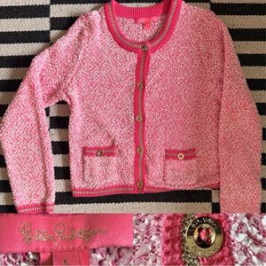 Lilly Pulitzer pink sparkle cardigan sweater-L- size down recommended